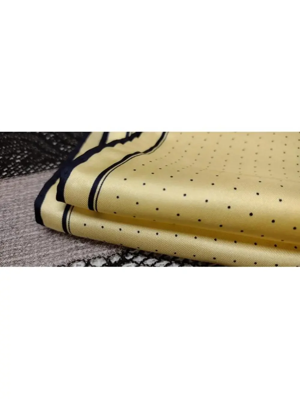 Vintage Yellow Silk Handkerchief Dark Navy Blue Dotted dots dot 19 inch Scarf